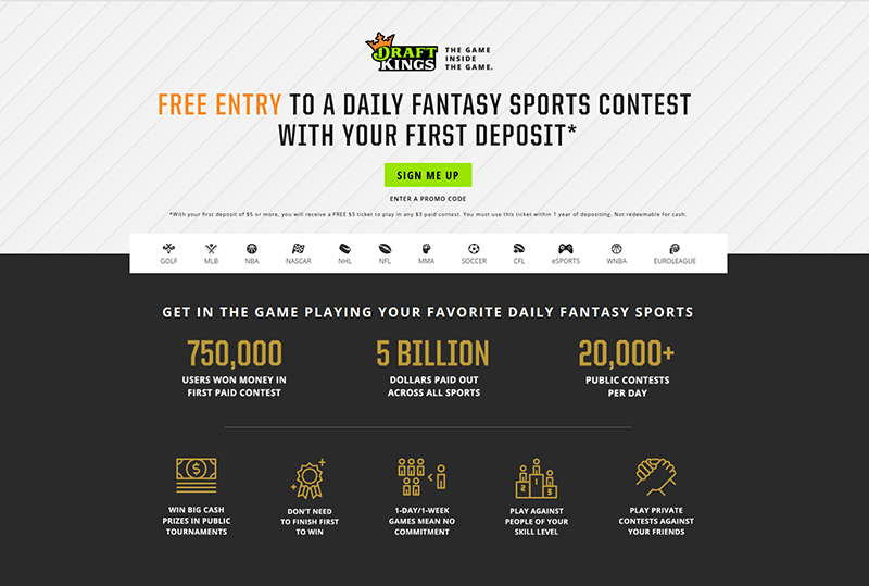 DraftKings daily fantasy sports software provider's website
